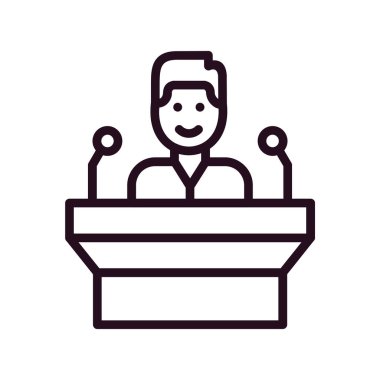 Konferans vektör simgesi beyaz arkaplanda izole edildi, hoparlör işareti