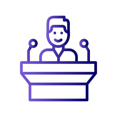 Konferans vektör simgesi beyaz arkaplanda izole edildi, hoparlör işareti