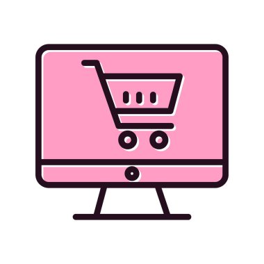 Online Alışveriş vektör glif simgesi.