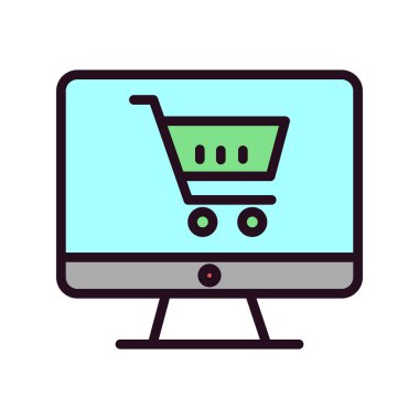 Online Alışveriş vektör glif simgesi.