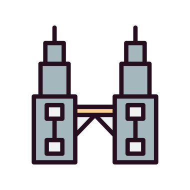 Petronas Kuleleri, basit biçimdeki eşsiz vektör illüstrasyon simgesi