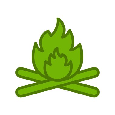 Yeşil kamp ateşi ikonu. Doğa ve çevre teması. Yalnız tasarım. vektör illüstrasyonu