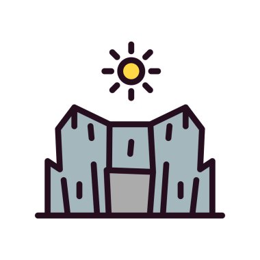 Beyaz arkaplanda dağlar ve doğa simgesi