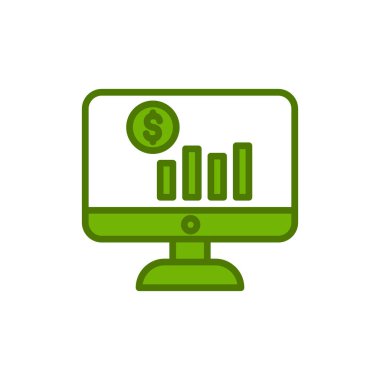 Dolar sembolü vektörlü bilgisayar monitörü. Finansal analiz imzası. izole edilmiş sınır çizimi