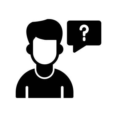 Soru işareti simgesi olan adam. Ana hatlı kişi avatar vektör sembolü resimleme. beyaz arkaplanda izole