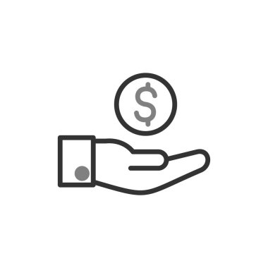 Dolar işareti simgesi olan el, vektör illüstrasyonu