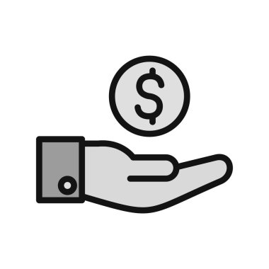 Dolar işareti simgesi olan el, vektör illüstrasyonu