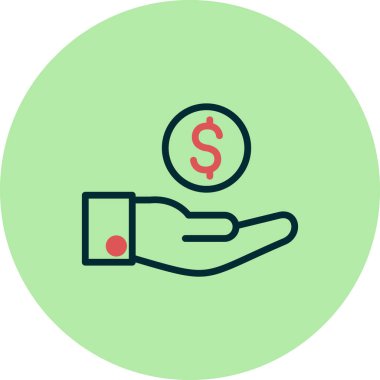 Dolar işareti simgesi olan el, vektör illüstrasyonu