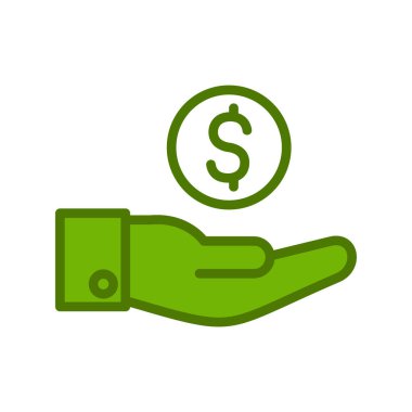 Dolar işareti simgesi olan el, vektör illüstrasyonu