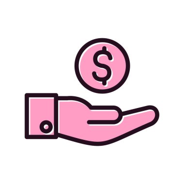 Dolar işareti simgesi olan el, vektör illüstrasyonu