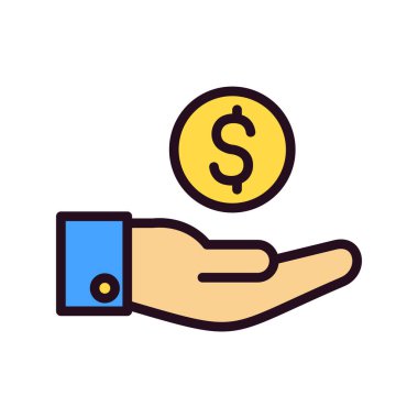 Dolar işareti simgesi olan el, vektör illüstrasyonu