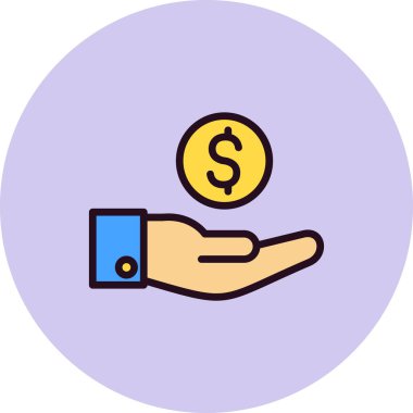 Dolar işareti simgesi olan el, vektör illüstrasyonu