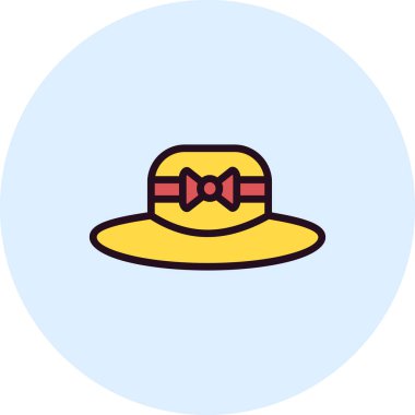 Şapka simgesinin vektör illüstrasyonu. Pamela Şapkası