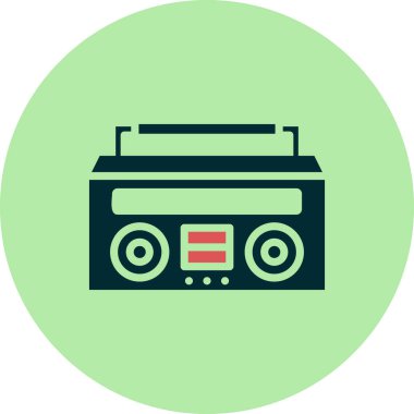 kaset ikonu. Web tasarımı için radyo vektör simgelerinin düz çizimi. Müzik Kutusu 