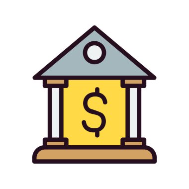 Banka binası simgesi, vektör illüstrasyonu 
