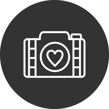 Kamera ve kalp. Web simgesi basit illüstrasyon