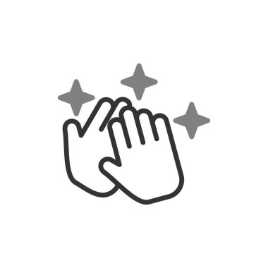 Beyaz arkaplanda izole edilmiş ana hatlı yıldız simgesi ile el. parmak işareti vektör illüstrasyonu.