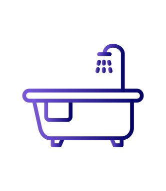 Beyaz arkaplanda izole edilmiş küvet ikonu vektörü, havlu şeffaf işareti, çizgi ve çizgi biçimindeki elementler