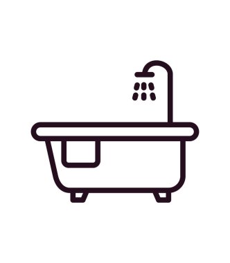 Beyaz arkaplanda izole edilmiş küvet ikonu vektörü, banyo şeffaf işareti, çizgi ve çizgi biçimindeki elementler