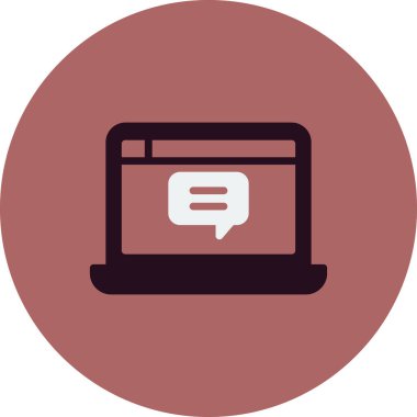Laptop sohbet simgesi. Web tasarımı için dizüstü bilgisayarlı sohbet vektör simgesinin basit çizimi