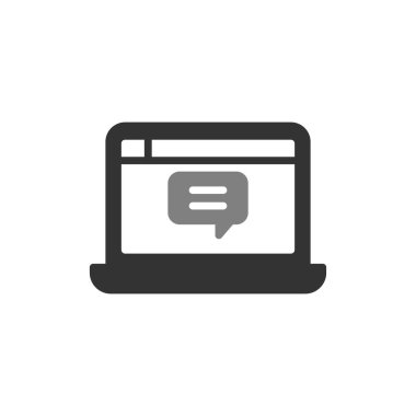 Laptop sohbet simgesi. Web tasarımı için dizüstü bilgisayarlı sohbet vektör simgesinin basit çizimi