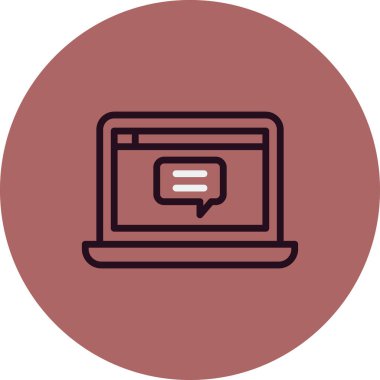 Laptop sohbet simgesi. Web tasarımı için dizüstü bilgisayarlı sohbet vektör simgesinin basit çizimi