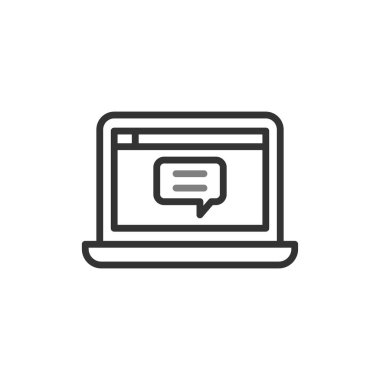 Laptop sohbet simgesi. Web tasarımı için dizüstü bilgisayarlı sohbet vektör simgesinin basit çizimi