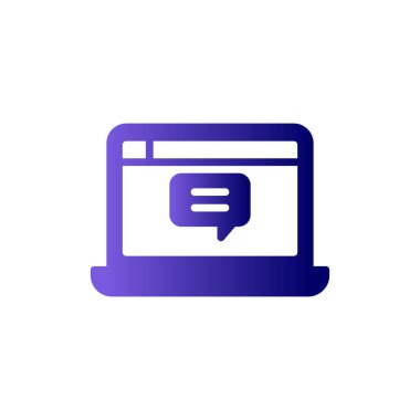 Laptop sohbet simgesi. Web tasarımı için dizüstü bilgisayarlı sohbet vektör simgesinin basit çizimi