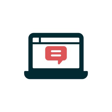Laptop sohbet simgesi. Web tasarımı için dizüstü bilgisayarlı sohbet vektör simgesinin basit çizimi