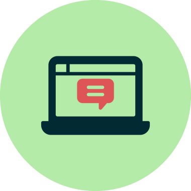 Laptop sohbet simgesi. Web tasarımı için dizüstü bilgisayarlı sohbet vektör simgesinin basit çizimi