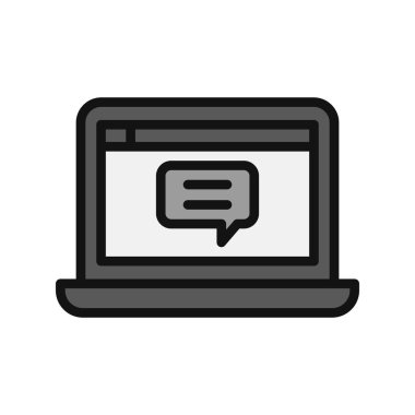 Laptop sohbet simgesi. Web tasarımı için dizüstü bilgisayarlı sohbet vektör simgesinin basit çizimi