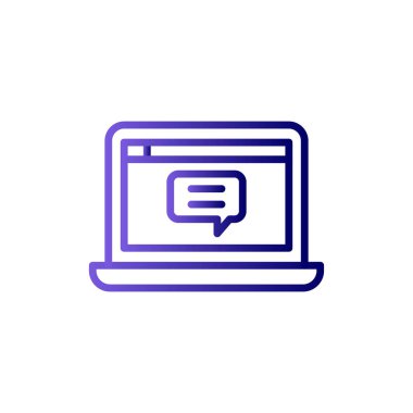 Laptop sohbet simgesi. Web tasarımı için dizüstü bilgisayarlı sohbet vektör simgesinin basit çizimi