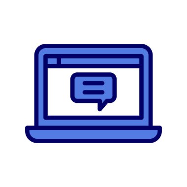 Laptop sohbet simgesi. Web tasarımı için dizüstü bilgisayarlı sohbet vektör simgesinin basit çizimi