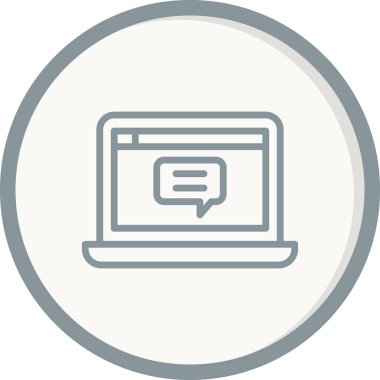 Laptop sohbet simgesi. Web tasarımı için dizüstü bilgisayarlı sohbet vektör simgesinin basit çizimi