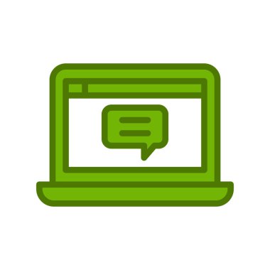 Laptop sohbet simgesi. Web tasarımı için dizüstü bilgisayarlı sohbet vektör simgesinin basit çizimi