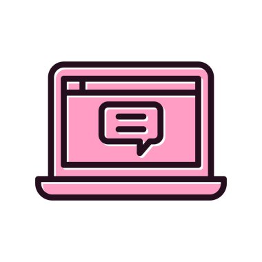 Laptop sohbet simgesi. Web tasarımı için dizüstü bilgisayarlı sohbet vektör simgesinin basit çizimi