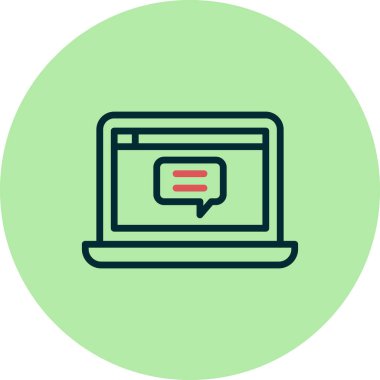 Laptop sohbet simgesi. Web tasarımı için dizüstü bilgisayarlı sohbet vektör simgesinin basit çizimi