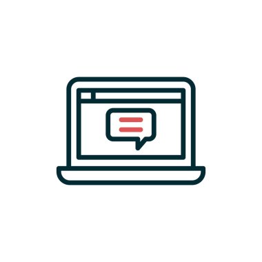 Laptop sohbet simgesi. Web tasarımı için dizüstü bilgisayarlı sohbet vektör simgesinin basit çizimi