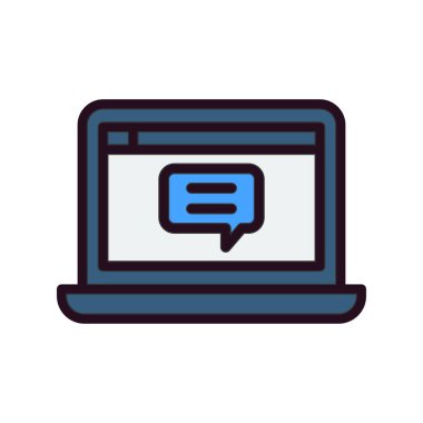 Laptop sohbet simgesi. Web tasarımı için dizüstü bilgisayarlı sohbet vektör simgesinin basit çizimi