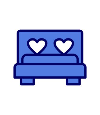 Yürekli yatak, aşk, sevgililer günü ve romantik temalı vektör illüstrasyonu