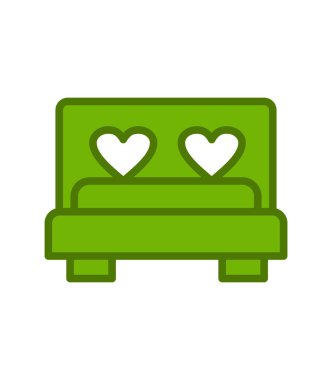 Yürekli yatak, aşk, sevgililer günü ve romantik temalı vektör illüstrasyonu