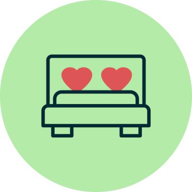 Yürekli yatak, aşk, sevgililer günü ve romantik temalı vektör illüstrasyonu