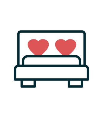 Yürekli yatak, aşk, sevgililer günü ve romantik temalı vektör illüstrasyonu