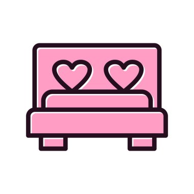 Yürekli yatak, aşk, sevgililer günü ve romantik temalı vektör illüstrasyonu