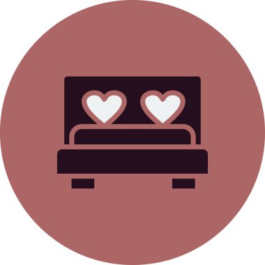 Yürekli yatak, aşk, sevgililer günü ve romantik temalı vektör illüstrasyonu