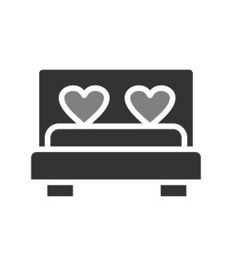 Yürekli yatak, aşk, sevgililer günü ve romantik temalı vektör illüstrasyonu