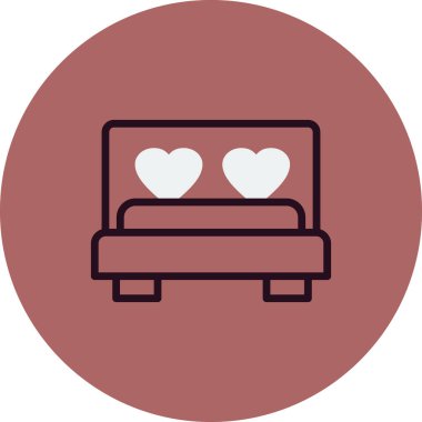 Yürekli yatak, aşk, sevgililer günü ve romantik temalı vektör illüstrasyonu