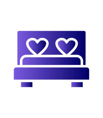 Yürekli yatak, aşk, sevgililer günü ve romantik temalı vektör illüstrasyonu