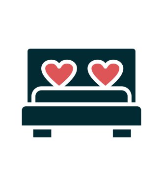 Yürekli yatak, aşk, sevgililer günü ve romantik temalı vektör illüstrasyonu