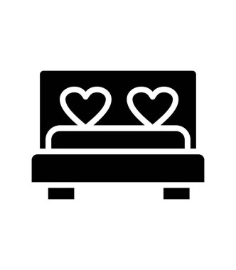 Yürekli yatak, aşk, sevgililer günü ve romantik temalı vektör illüstrasyonu